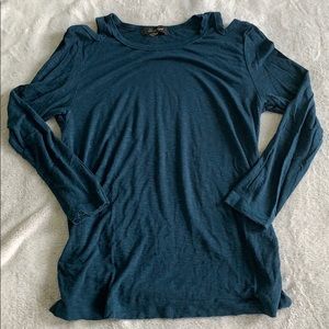 Dark blue/teal long sleeve shoulder cut out shirt